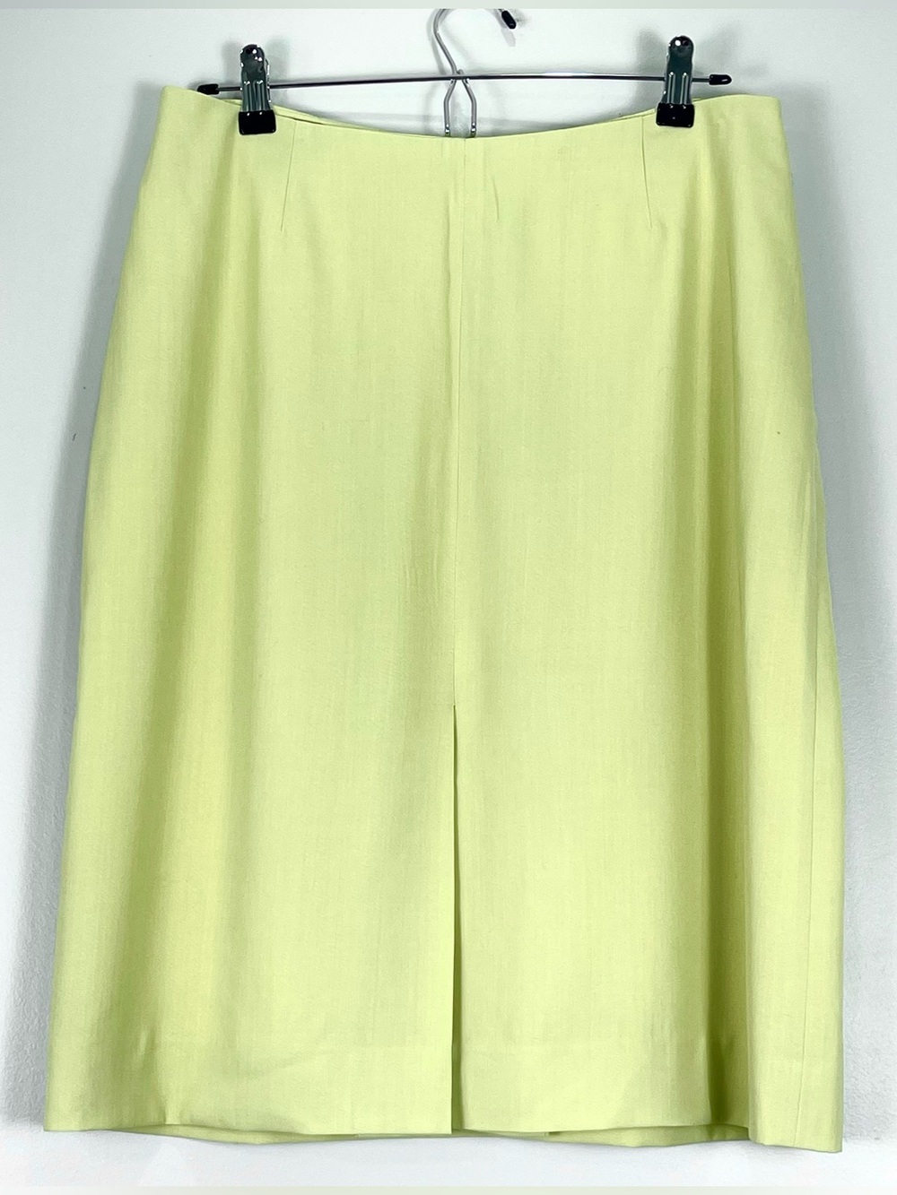 BILL BURNS Wool Blend Pencil Skirt Chartreuse Yellow Lined Front Pleat Size 10